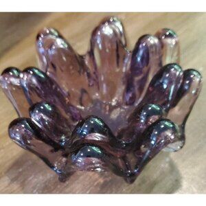 Vtg 8 Finger Amethyst Candle Glass Holders 2 Piece Set